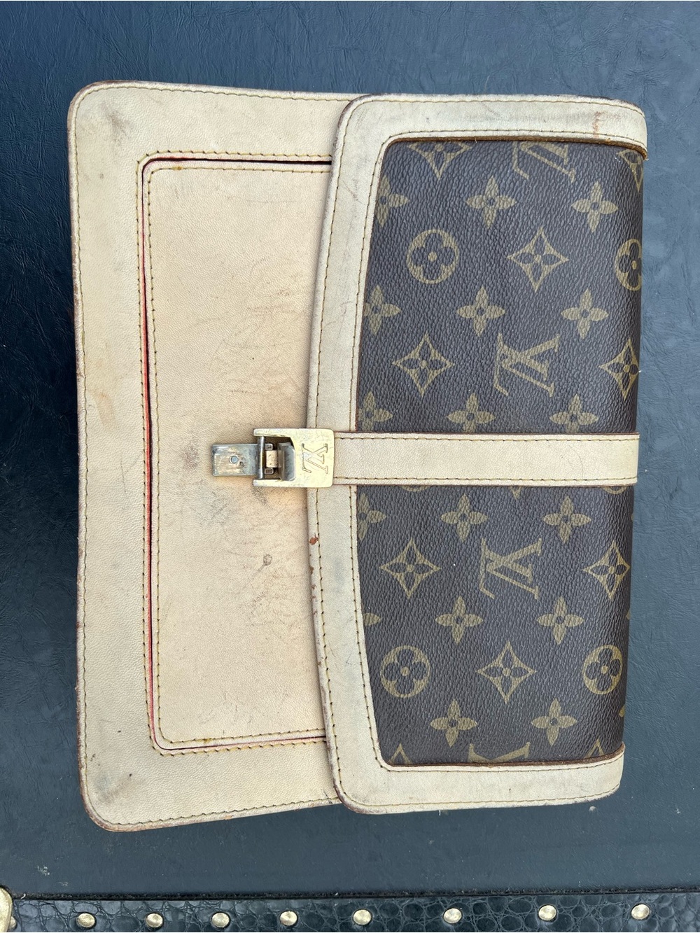 Antique Louis Vuitton Brown and Beige Leather purse